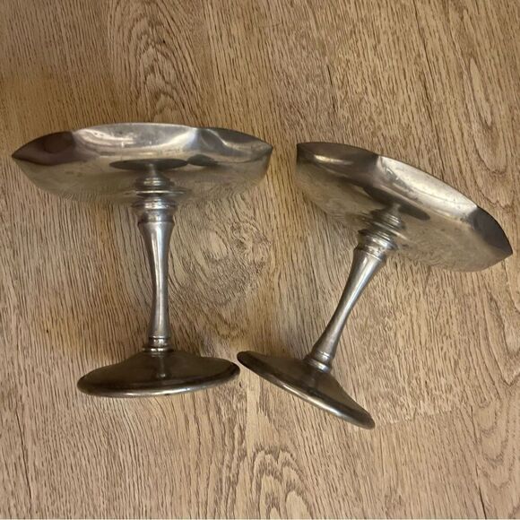 Vintage Pewter Octagon Rim Candle Holders Compote Dish Set of 2 - Picture 7 of 16